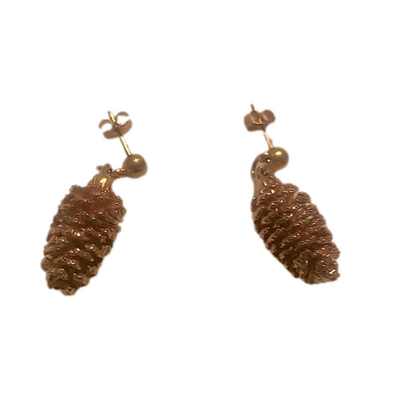 GOLD Tone Pinecone Stud Earrings 1.1” - Picture 1 of 6